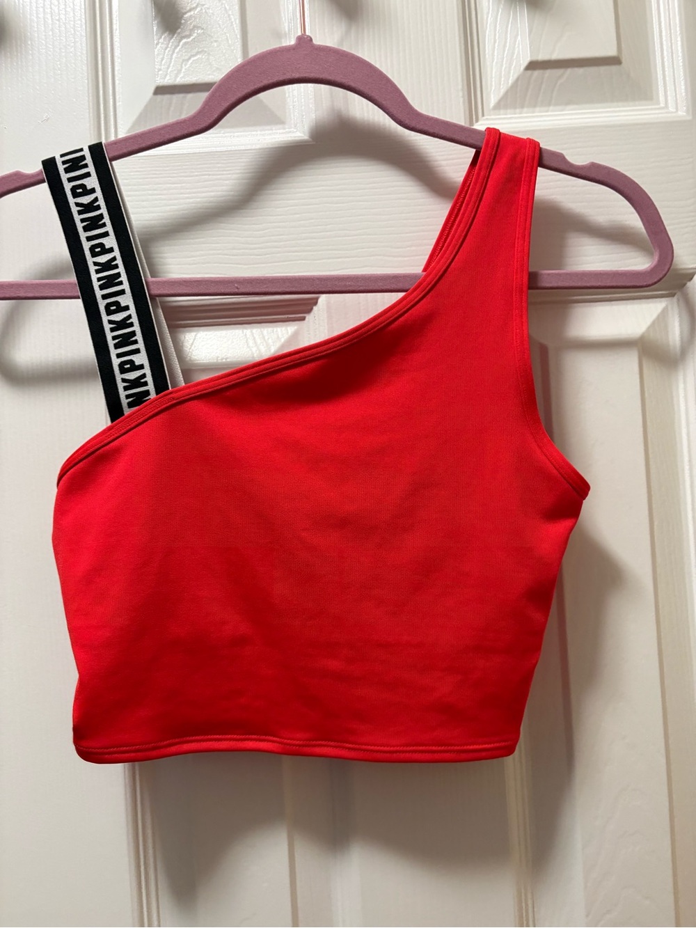PINK Victoria's Secret One-Shoulder Red Crop Top with Branded Strap